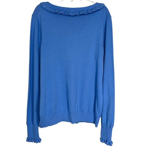 Boden Sweater Lara Frill Henley Ruffle Blue Women's Sz 8  Wool Cotton Blend - Picture 6 of 7